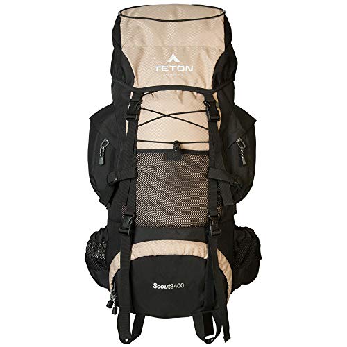 TETON Sports Scout 3400 Internal Frame Backpack; High-Performance Backpack for Backpacking, Hiking, Camping; Coyote Tan, 30″ x 17″ x 12″ (121T)